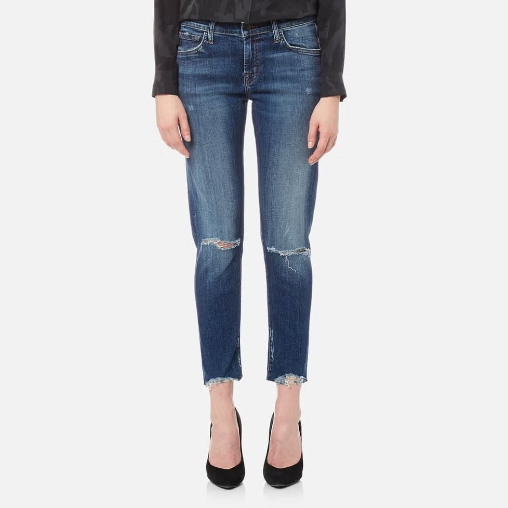 NWT J Brand Sadey Revoke Destruct Mid Rise Crop 29 Slim Straight Jeans
